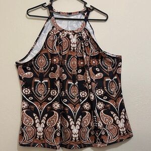Women's Paisley Halter Top - Black and Brown